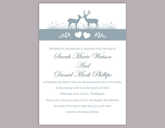 Hochzeit - DIY Wedding Invitation Template Editable Text Word File Download Printable Reindeer Invitation Gray Wedding Invitation Blue Invitations