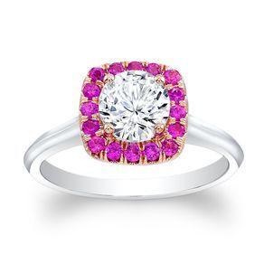 Wedding - Pink Sapphire Cushion Halo Ring