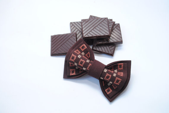 Hochzeit - Embroidered dark brown bow tie Summer celebrations Men's bowtie Bow tie Gifts for dad Chocolate Unisex Father's day gift Bowties are cool