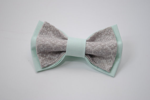 Hochzeit - Embroidered bowtie Mint gray striped pretied bow tie Groomsmen bow ties Men's bowtie Bow tie Gifts for brother Unisex bowties Birthday gift