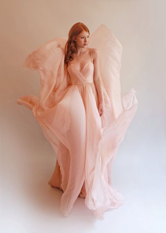 زفاف - Feather Light Silk Wedding Gown With Embellished Bodice--Lea--Blush Or Ivory