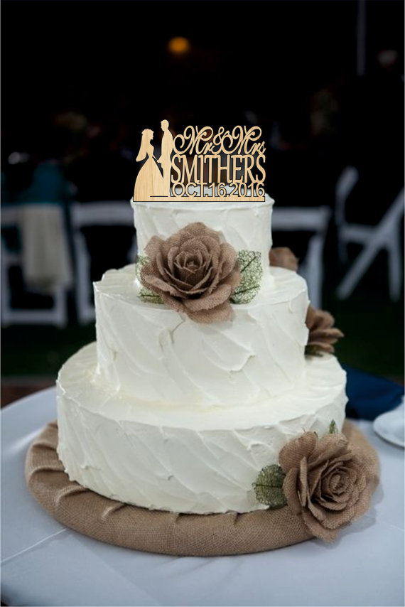 زفاف - Wedding Cake Topper Silhouette Couple Mr and Mrs Personalized with Last Name and date , Acrylic Cake Topper - Bride and Groom Cake Topper