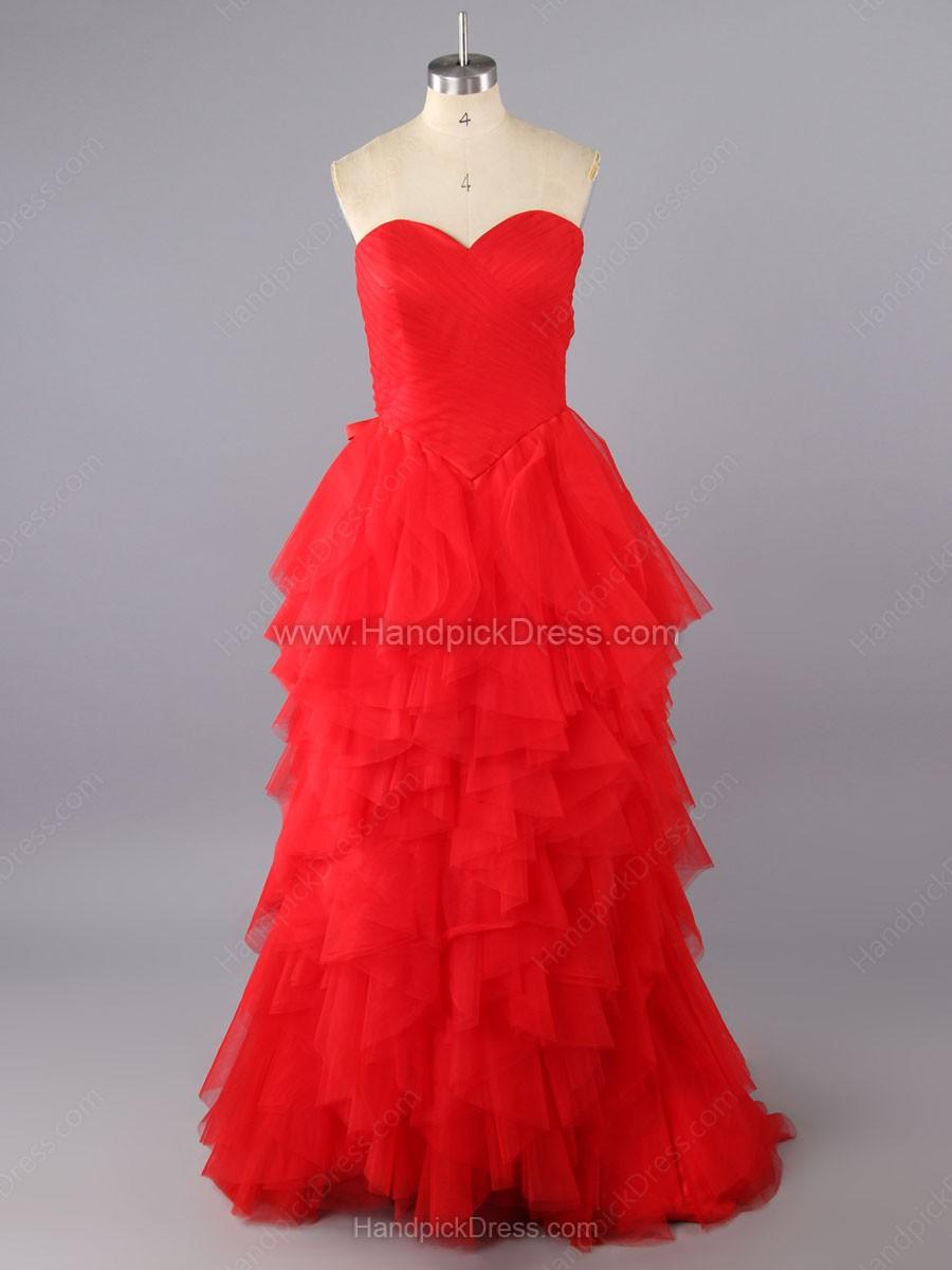 Wedding - A-line Sweetheart Tulle Cascading Ruffles Sweep Train Prom Dresses