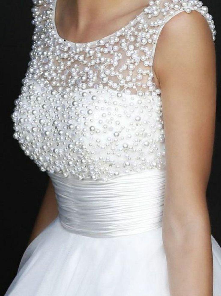 Wedding - A-Line Lace Pearl Short Wedding Dress