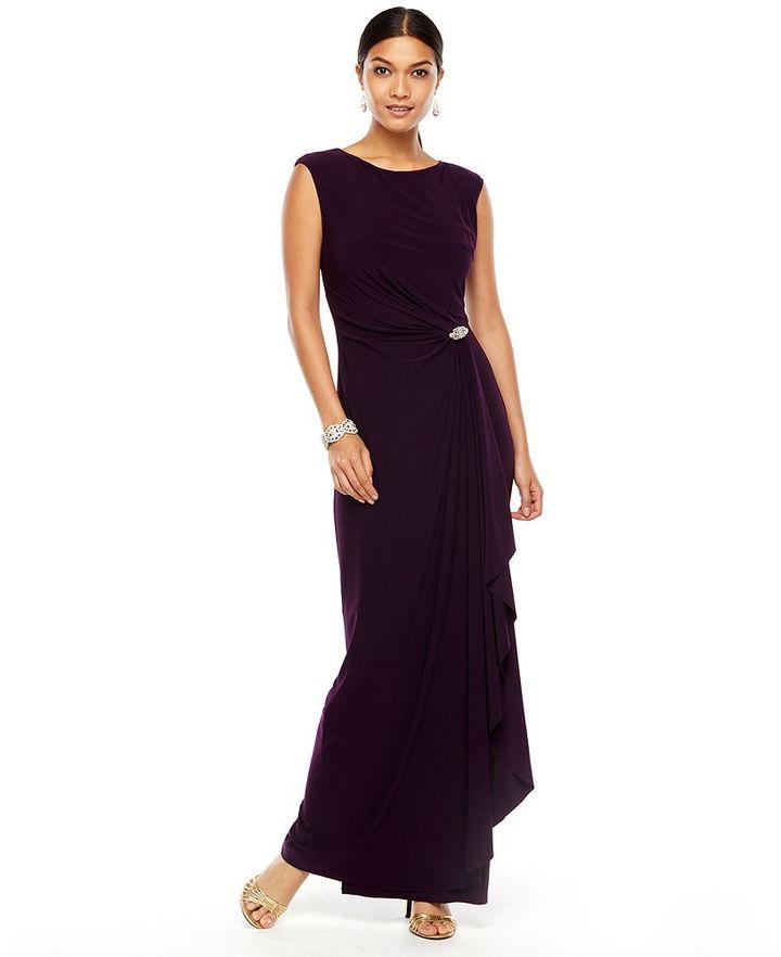 Wedding - Chaps Embellished Faux-Wrap Evening Gown - Women's