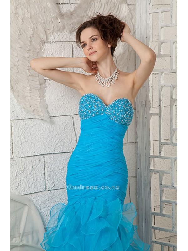 Свадьба - Elegant Mermaid Sweetheart Sweep Train Organza Beading Evening DressSKU: STM0074-Y