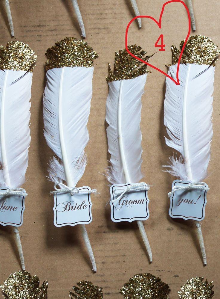 Свадьба - PARTYLISS: DIY Glittered Feather Place Cards