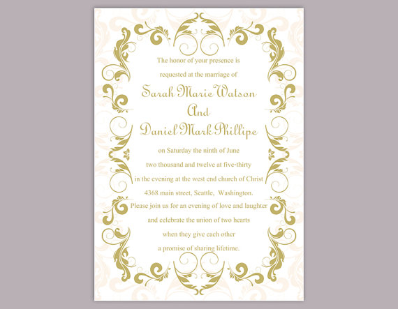Mariage - DIY Wedding Invitation Template Editable Text Word File Download Printable Green Invitation Olive Wedding Invitation Beige Invitations