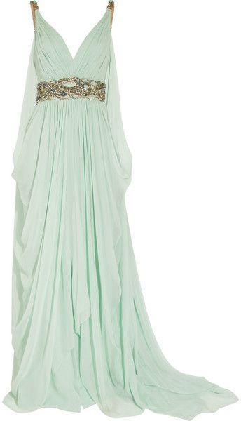 Mariage - Marchesa Green Crystal-embellished Silk-chiffon Gown