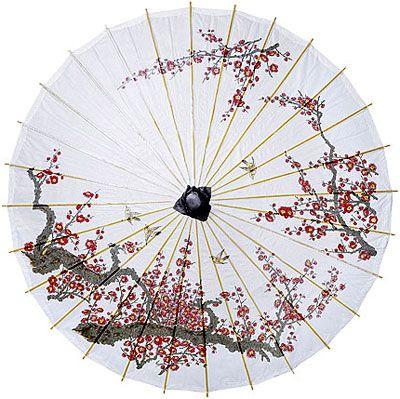 Mariage - Cherry Blossom And Birds 33 Inch Paper Parasol 