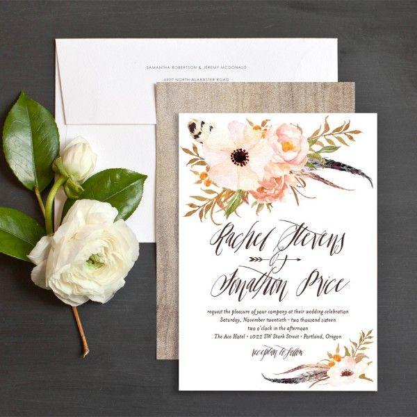 Hochzeit - Bohemian Floral Wedding Invitations By Emily Crawford