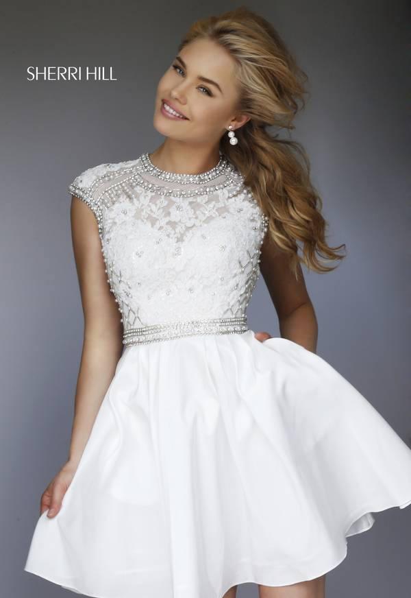 Hochzeit - Beaded Lace Ivory Homecoming Dresses by Sherri Hill 32317