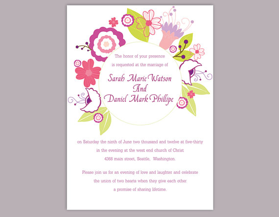 Свадьба - DIY Wedding Invitation Template Editable Text Word File Download Printable Invitation Wreath Wedding Invitation Floral Invitation