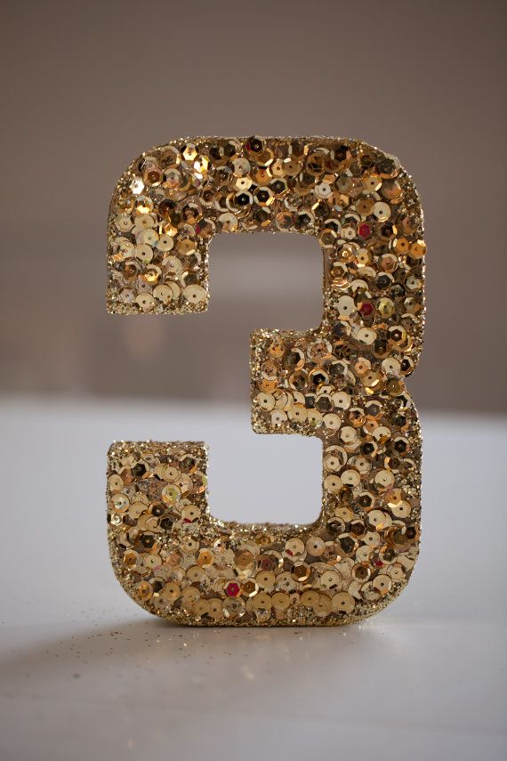 Свадьба - Individual Sequined And Glittered Wedding Table Numbers, Gold Sequins, Gold Glitter