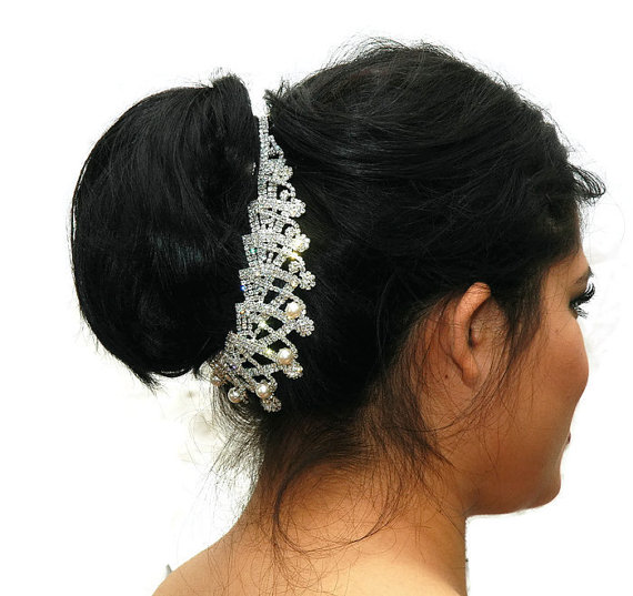 Mariage - Wedding Headpiece, Chain Bridal Headpiece, Pearl Headpiece, 1920s Headpiece, Art Deco Rhinestone Hair Jewelry