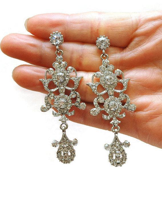 Mariage - Wedding Earrings, Art Deco Earrings, Silver Bridal Earrings, Pearl and Rhinestone Earrings, Vintage Style Bridal Jewelry