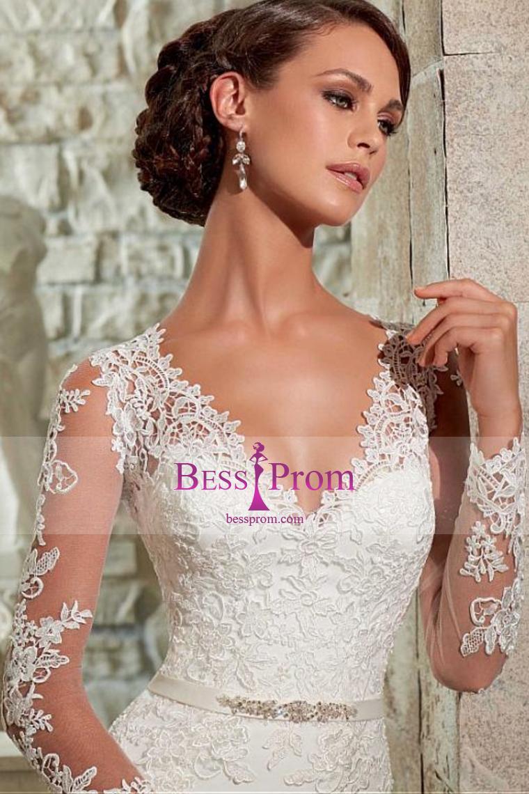Hochzeit - applique court train column 2015 chiffon wedding dress - bessprom.com