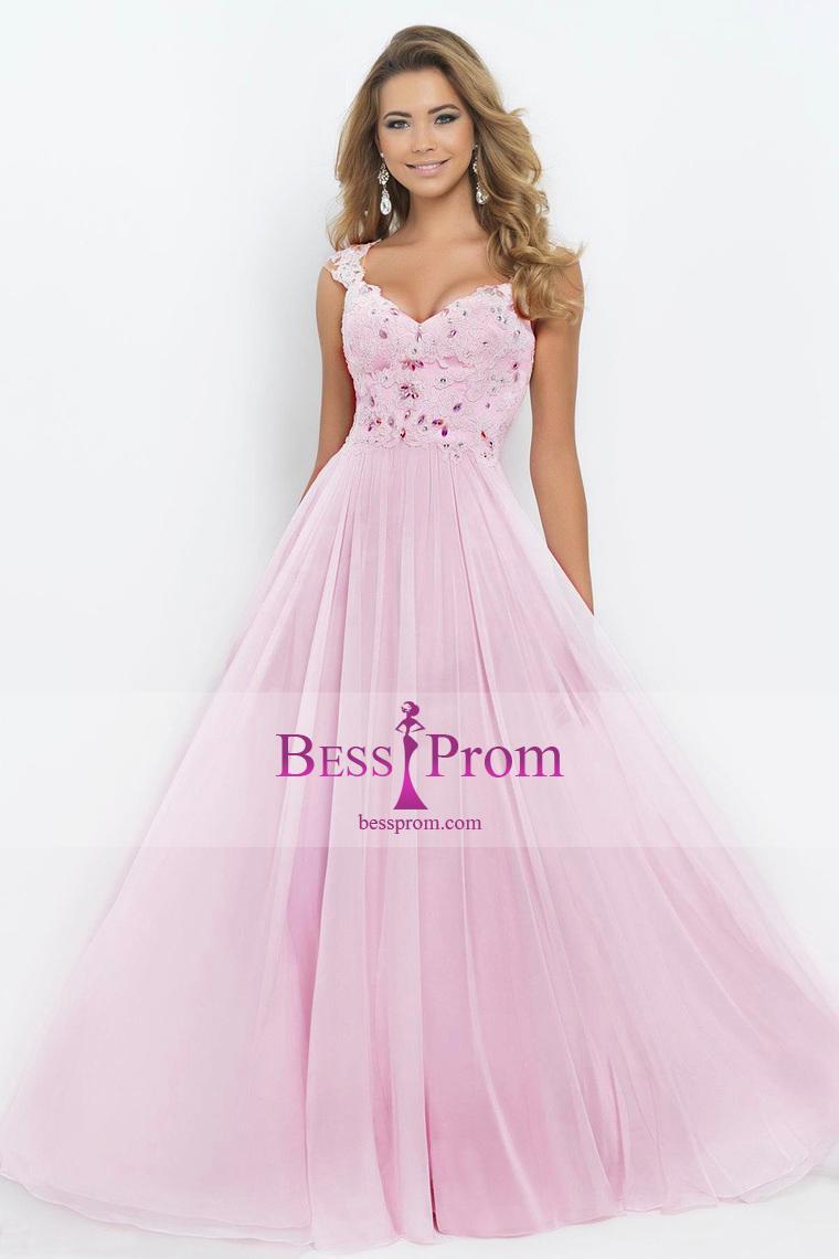 زفاف - beads applique v-neck 2015 tulle&chiffon prom dress - bessprom.com