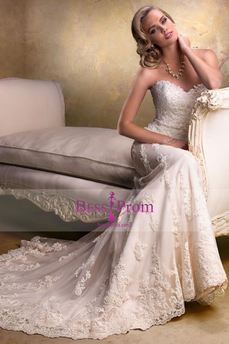 Hochzeit - column 2015 applique sweetheart tulle wedding dress - bessprom.com