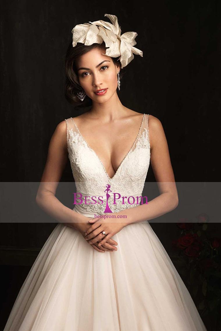 Hochzeit - v-neck beading 2015 lace skirt wedding dress - bessprom.com