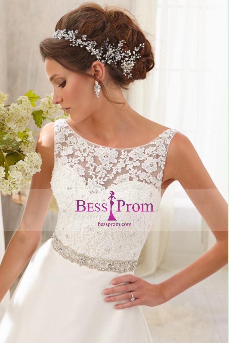 Wedding - lace chiffon a-line bateau 2015 wedding dress - bessprom.com