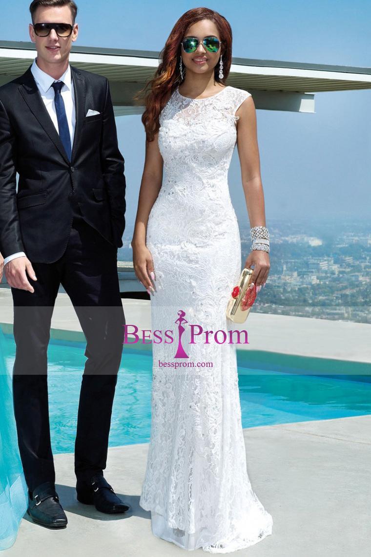 زفاف - 2015 lace slim scoop trumpet wedding dress - bessprom.com