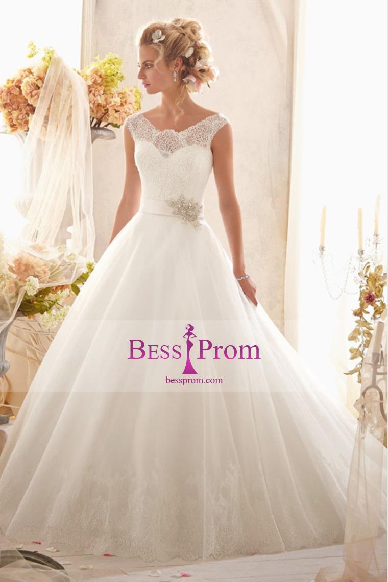 زفاف - skirt beaded off-the-shoulder lace 2015 wedding dress - bessprom.com
