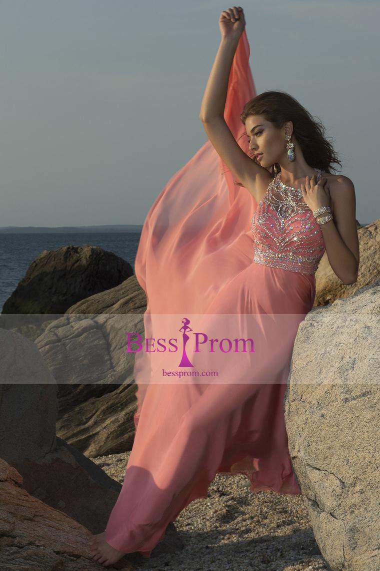 زفاف - tulle sweep train halter 2015 chiffon prom dress - bessprom.com
