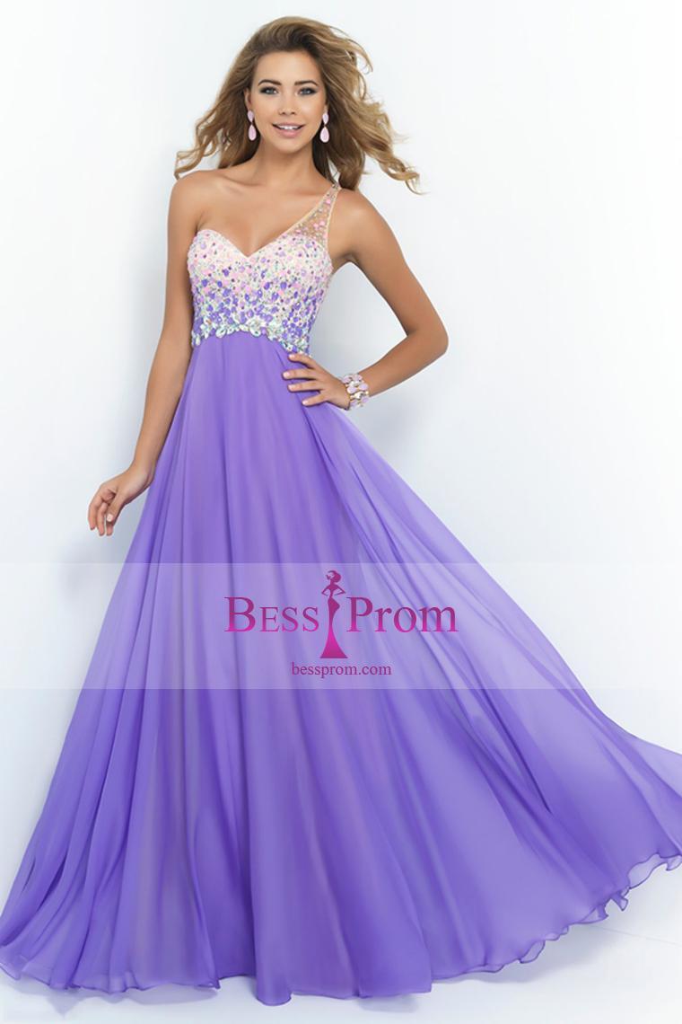 Hochzeit - one shoulder romantic chiffon a-line 2015 prom dress - bessprom.com
