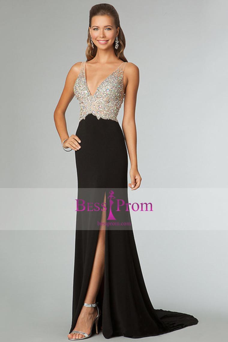 زفاف - zipper brush column sexy black prom dress - bessprom.com