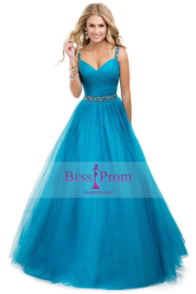 زفاف - yellow ball gown straps jeweled tulle prom dress - bessprom.com