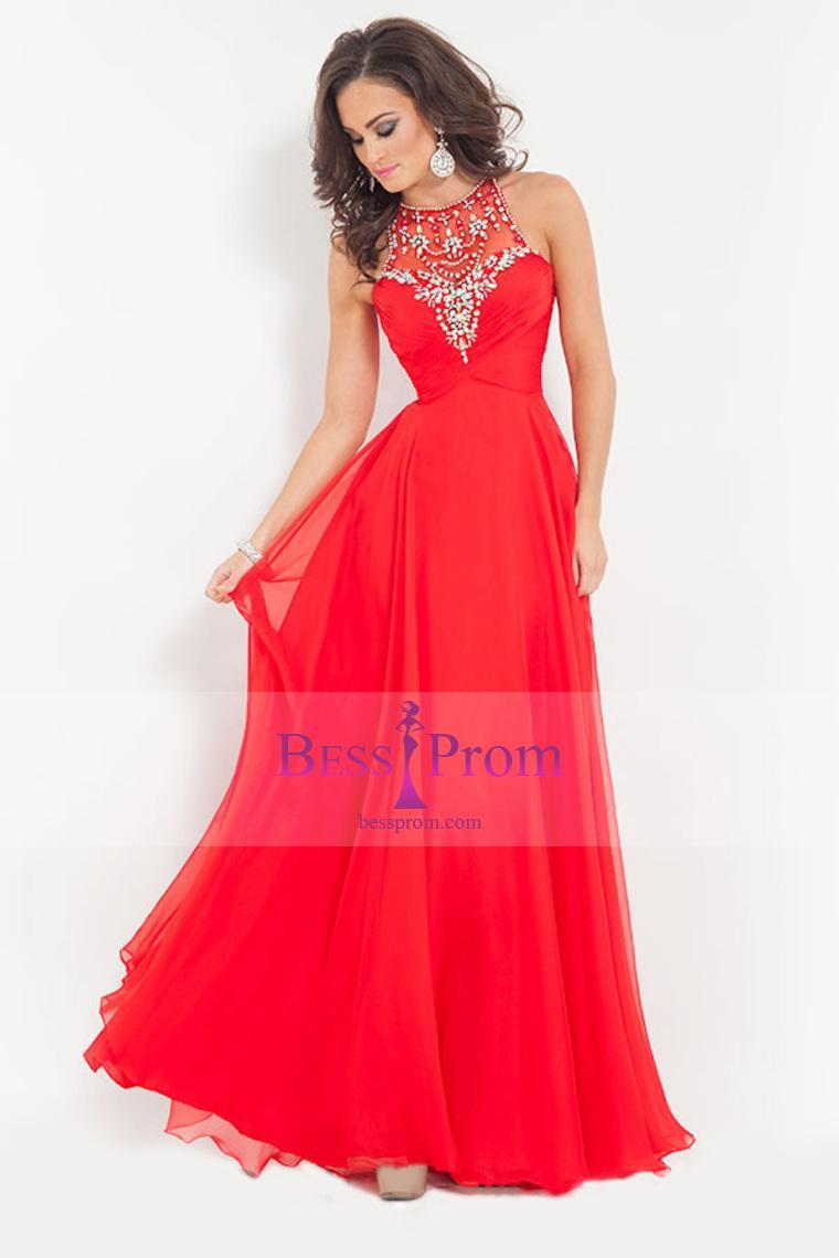 Wedding - 2015 princess beads scoop chiffon prom dress - bessprom.com
