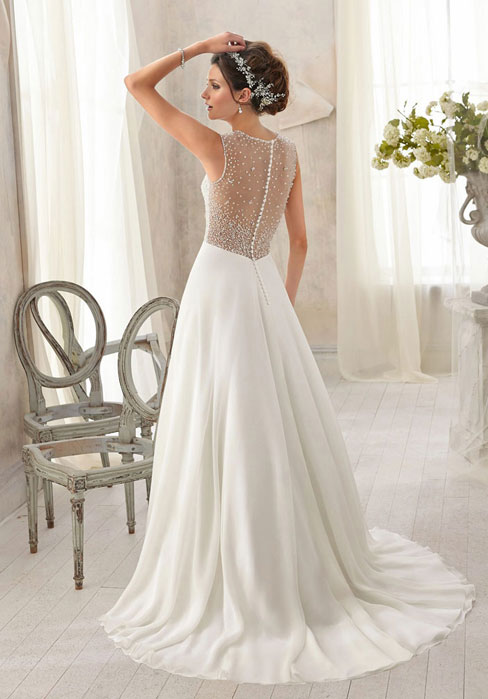 زفاف - A-line Chiffon,Lace Scoop Natural Waist Sweep/Brush Train Wedding Dress - bessprom.com