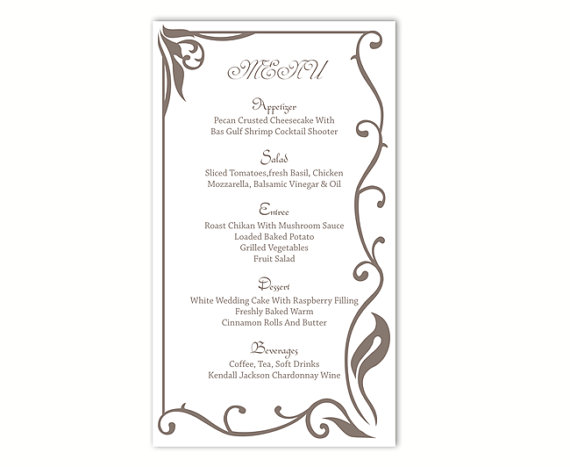 wedding menu templates for microsoft word free