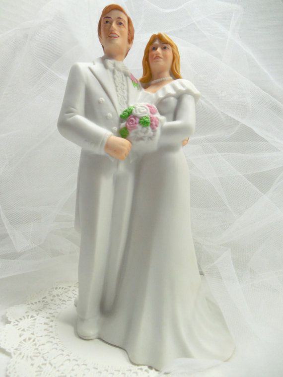Wedding - 1970s Wedding Cake Topper By Bakery Crafts... Hand Painted Vintage Wedding Cake Topper, Vintage Wedding Decor - Anniversary Party Decor