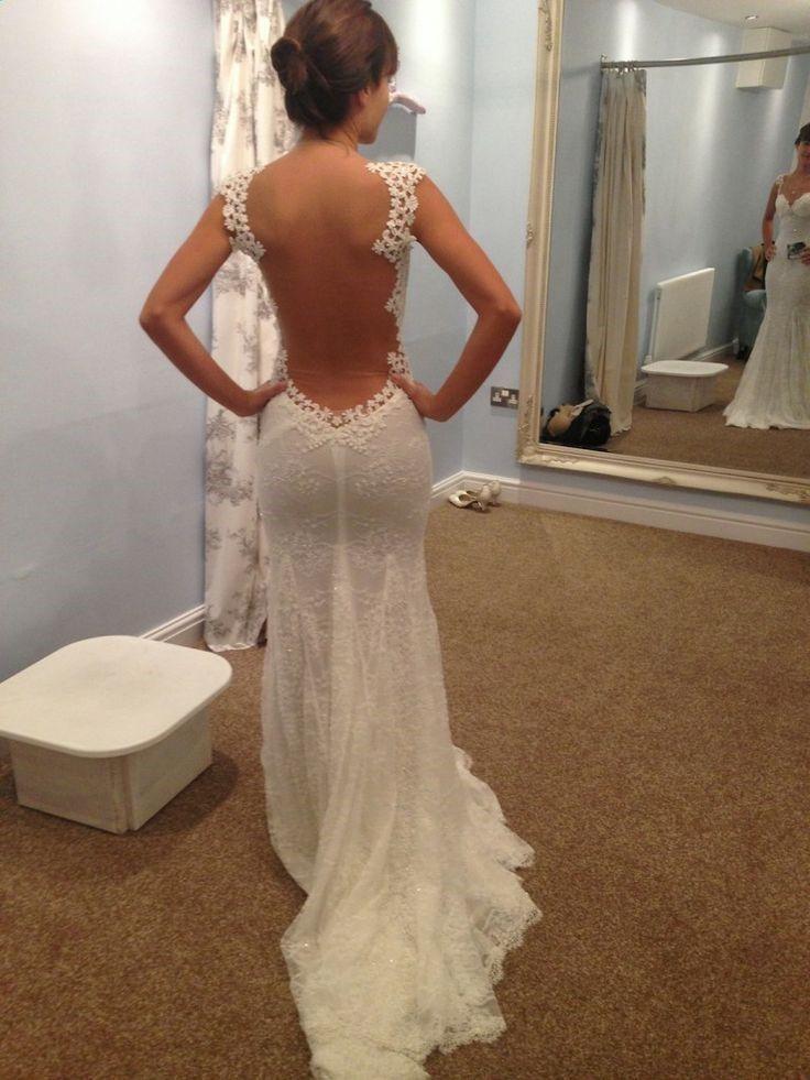 Hochzeit - Ivory Lace Sexy Tulle Back Mermaid Bridal Wedding Dresses Gown Spaghetti Custom