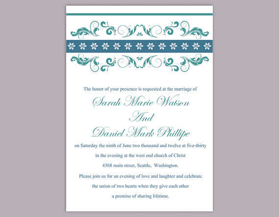 Mariage - DIY Wedding Invitation Template Editable Text Word File Download Printable Invitation Floral Wedding Invitation Blue Invitations