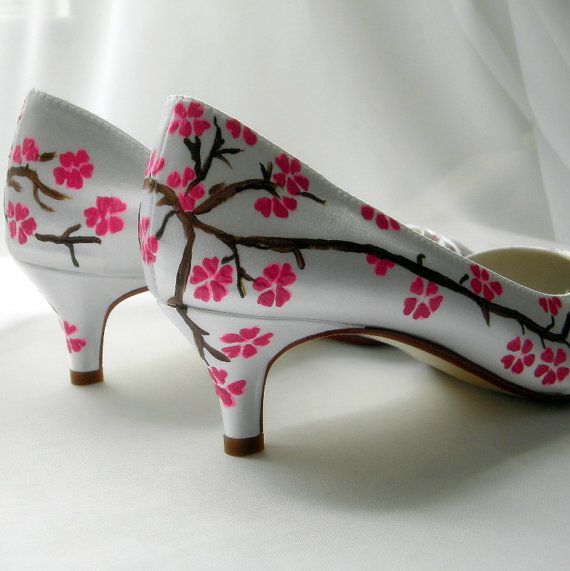 Свадьба - Cherry Blossoms Wedding Shoes , Painted Cherry Blossom , Watermelon Flowers, Watermelon Cherry Blossom , Branches , Unique Bridal Shoes