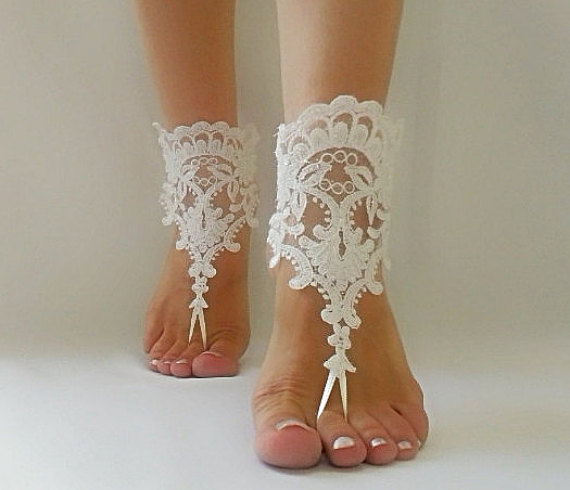 Свадьба - bridal anklet, white Beach wedding barefoot sandals, bangle, wedding anklet, free ship, anklet, bridal, wedding
