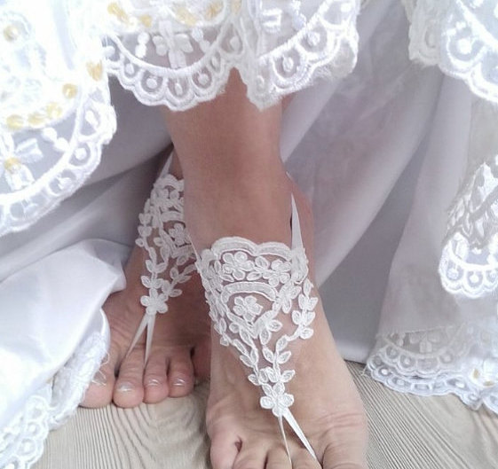 Свадьба - bridal anklet, ivory Beach wedding barefoot sandals, bangle, wedding anklet, free ship, anklet, bridal, wedding