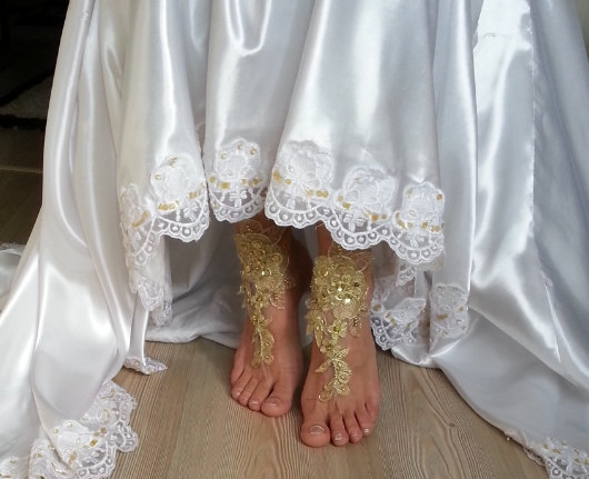 زفاف - Free Ship --- bridal anklet, gold embrodeired, Beach wedding barefoot sandals, bangle, wedding anklet, anklet, bridal, wedding