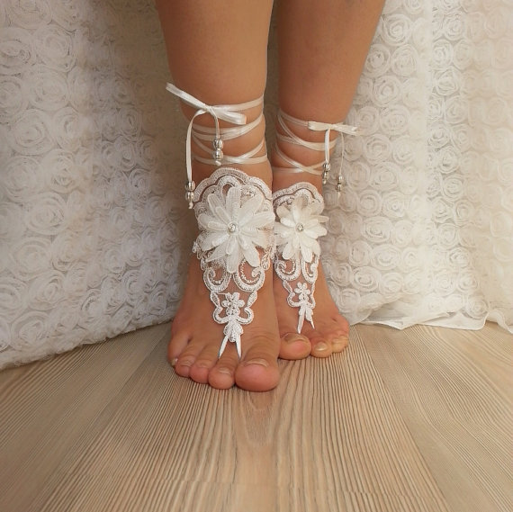 Wedding - bridal anklet, ivory Beach wedding barefoot sandals, bangle, wedding anklet, free ship, anklet, bridal, wedding