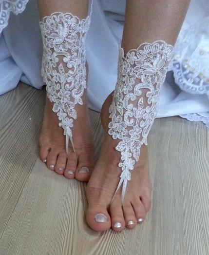 Hochzeit - ivory Beach wedding barefoot sandals