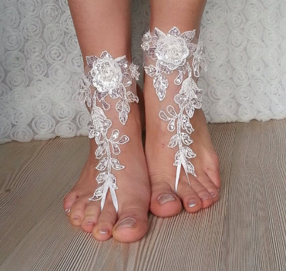 Wedding - ivory Beach wedding barefoot sandals