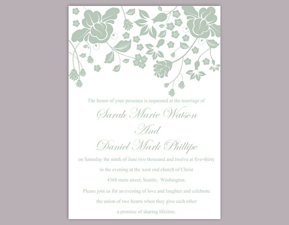 Hochzeit - DIY Wedding Invitation Template Editable Text Word File Download Floral Invitation Green Wedding Invitation Printable Invitation