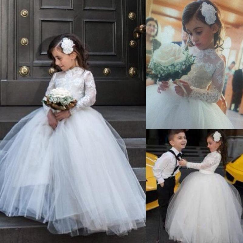 Свадьба - 2015 New Lovely Lace Applique High Neck Wedding Flower Girl Dresses Ball Gown Little Girl Birdal Dress Floor Length Princess Girl Dresses Online with $61.19/Piece on Hjklp88's Store 