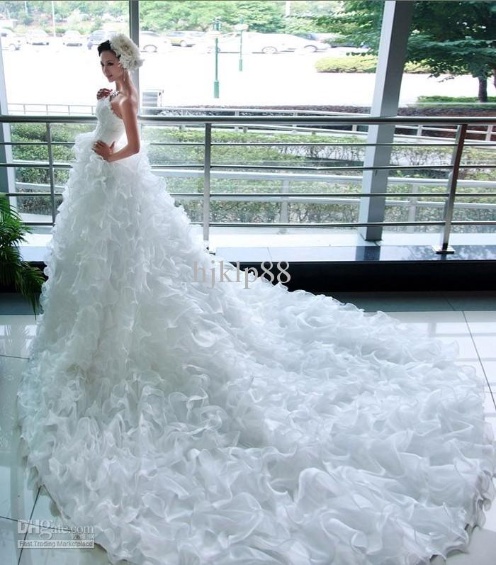 Hochzeit - Beautiful Crystal Strapless Wedding Dresses Cathedral Train Pleated Actual Images Wedding Dress Online with $104.82/Piece on Hjklp88's Store 