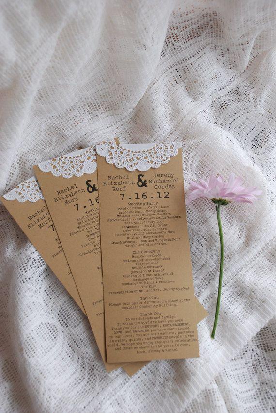 زفاف - Custom Vintage Lace Doily Wedding Programs Or Menus- Save The Date - Autumn, Fall, Christmas - Engagement Party - Escort Card