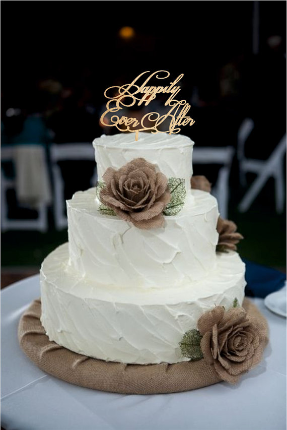 Hochzeit - Happily ever after wedding cake topper - wedding decorations - cake decor - rustic wedding cake decor