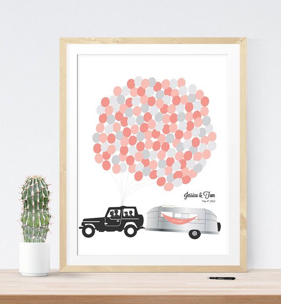 Mariage - Wedding Guest Book Alternative Print With Camper Jeep RV, Outdoor Camp Wedding Guest Sign In Board